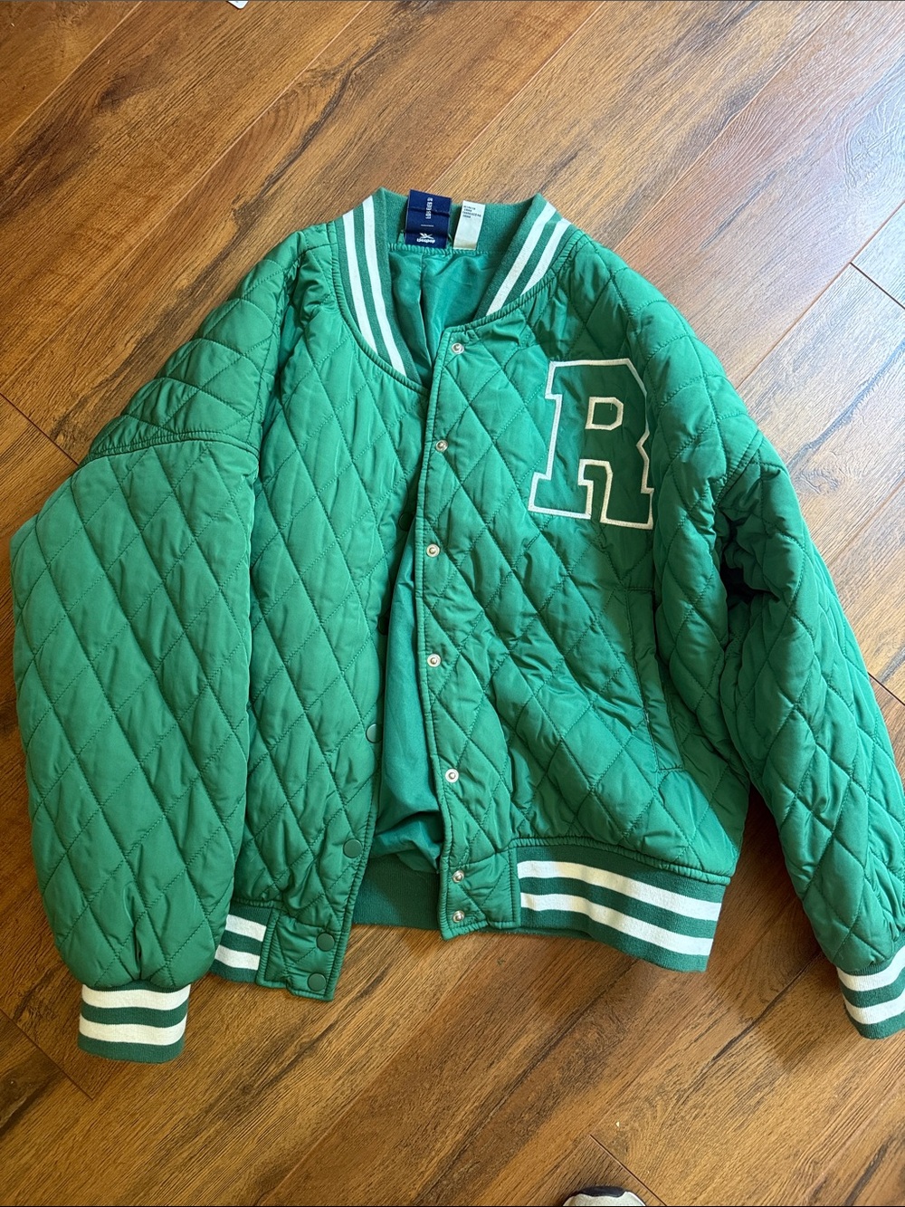 Reebok Green Quilted Varsity Jacket with White Trim